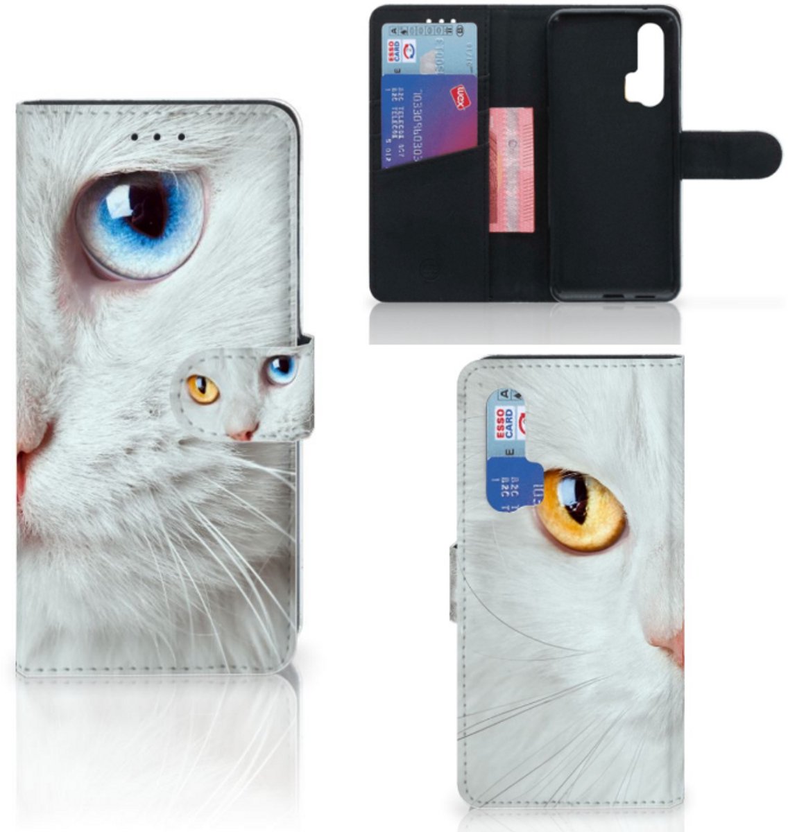 Honor 20 Pro Telefoonhoesje met Pasjes Witte Kat