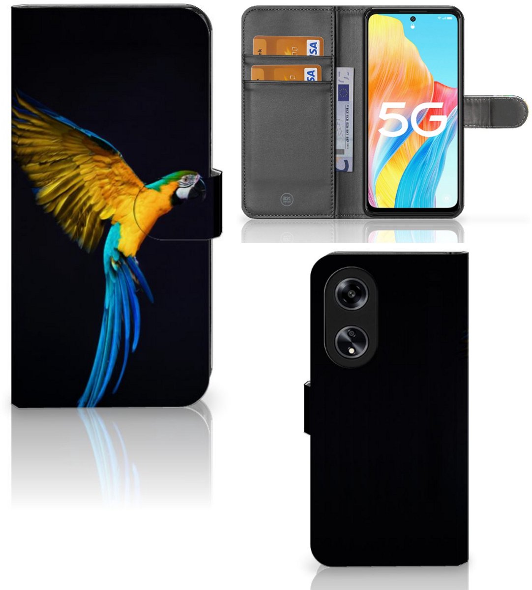 OPPO Reno8 T 5G Telefoonhoesje met Pasjes Papegaai