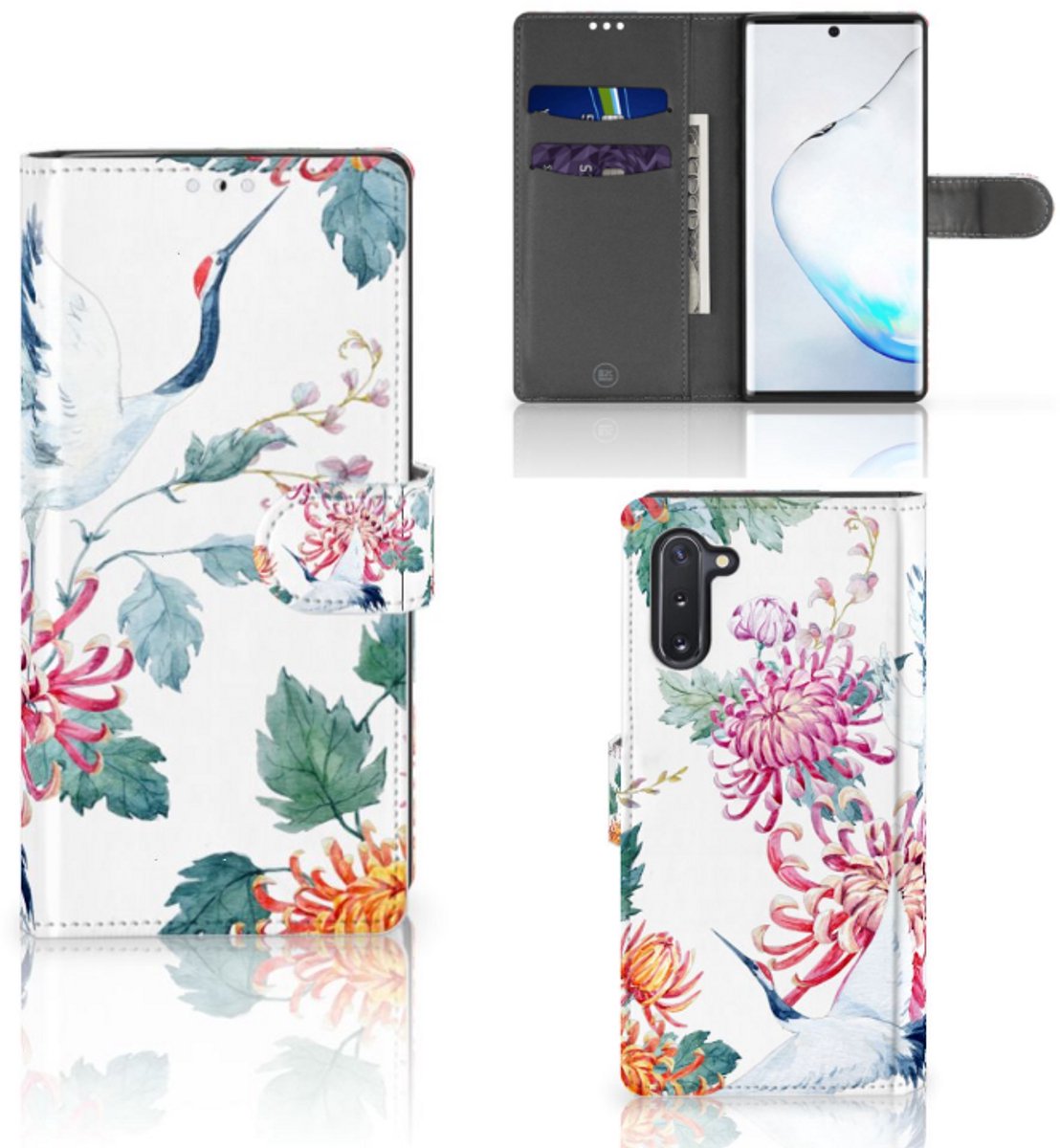 Samsung Galaxy Note 10 Telefoonhoesje met Pasjes Bird Flowers