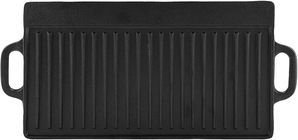 Gietijzeren Bakplaat - Rechthoekige Pan - Buiten Koken - Dubbelzijdig Gebruik - 50x24 cm - Zwart