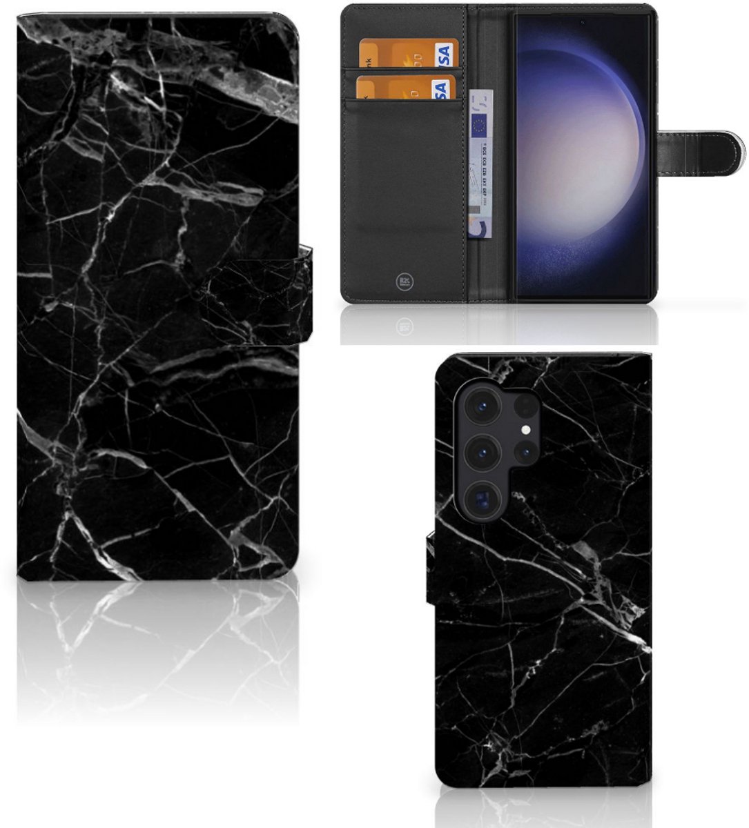 Samsung Galaxy S24 Ultra Bookcase Marmer Zwart - Origineel Cadeau Vader