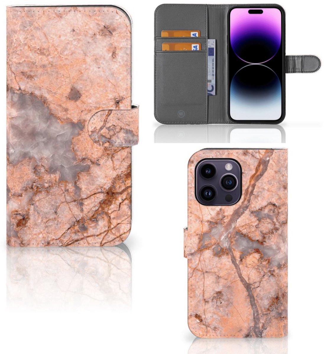 iPhone 15 Pro Max Bookcase Marmer Oranje