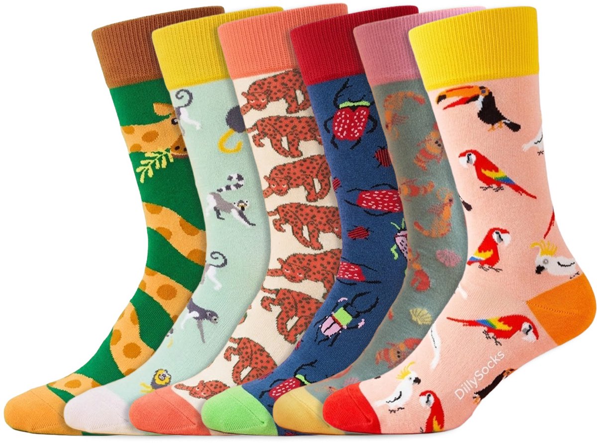 DillySocks – Dieren pakket – 6 Paar Sokken – Dames & Heren - Maat 36-40 – Biologisch katoen – Oeko-Tex Standard 100