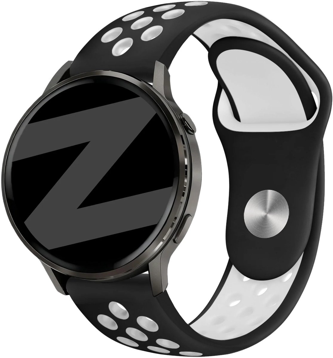 Bandz Siliconen 'Deluxe' sportbandje geschikt voor Garmin Vivoactive 4 / Garmin Venu 4 - 45mm / Garmin Venu 3 / Garmin Venu 2 / Garmin Forerunner 570 - 47mm / Garmin Forerunner 265 / Garmin Forerunner 255 - Zwart/Wit