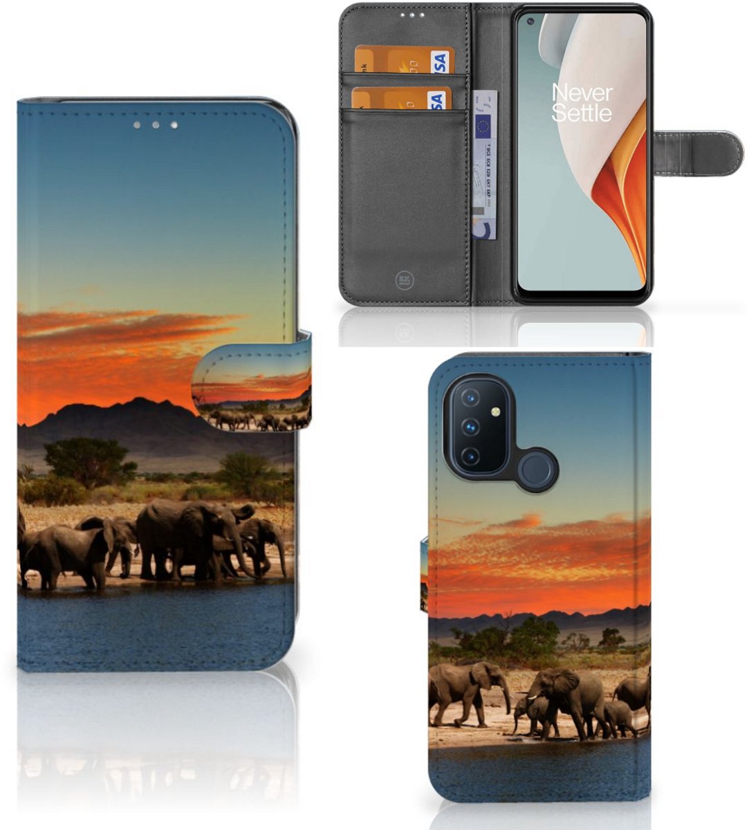 OnePlus Nord N100 Telefoonhoesje met Pasjes Olifanten