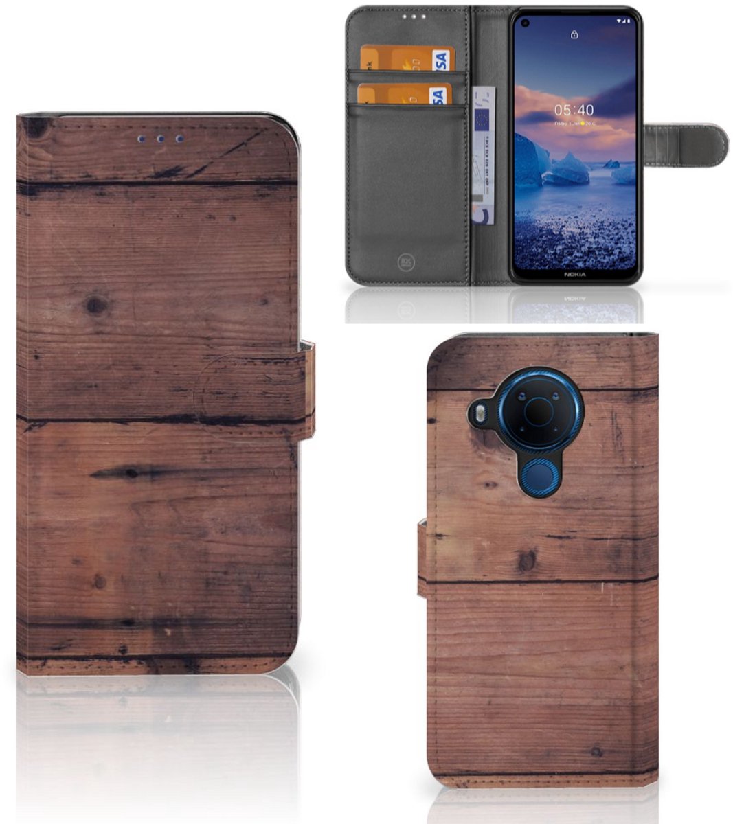 Nokia 5.4 Book Style Case Old Wood