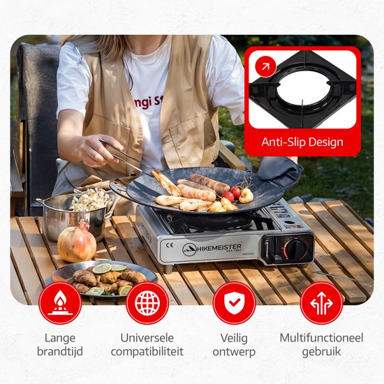 Hikemeister ® camping kooktoestel 1 pit 2200 KW draagbaar - Grijs - Inclusief 8 gasbussen + 2 Plaids - Butaangas Gasstel Gasfornuis Gaspit - Campingkooktoestel Gas Kookplaat - Met Koffer - Noodpakket van Merkloos — afbeelding 3