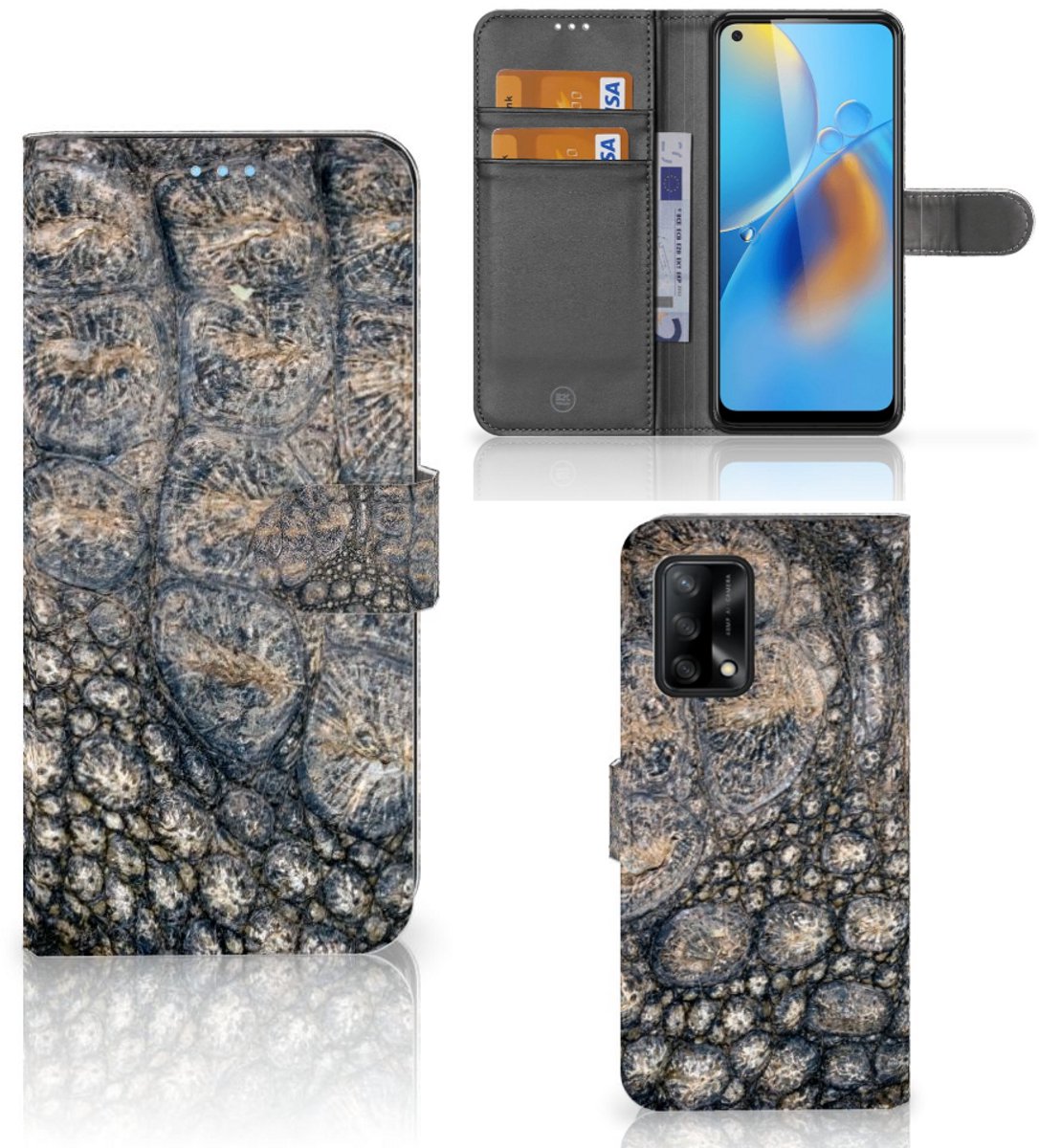 OPPO A74 4G Telefoonhoesje met Pasjes Krokodillenprint