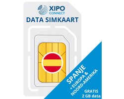 XIPO CONNECT - Data Simkaart Spanje + 2GB Data - Snel 4G & 5G internet - Data only simkaart - Data is 365 dagen geldig + onbeperkt verlengbaar