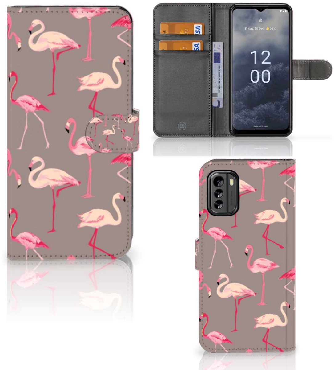 Nokia G60 Telefoonhoesje met Pasjes Flamingo