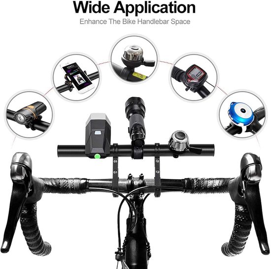 Aluminium Fiets Stuurverlenger 30 cm - Universeel 31.8/25.4 mm - Superlang Design voor Lampen & Telefoonhouder - Eenvoudige Montage Accessoire (Zwart) van Merkloos — afbeelding 2