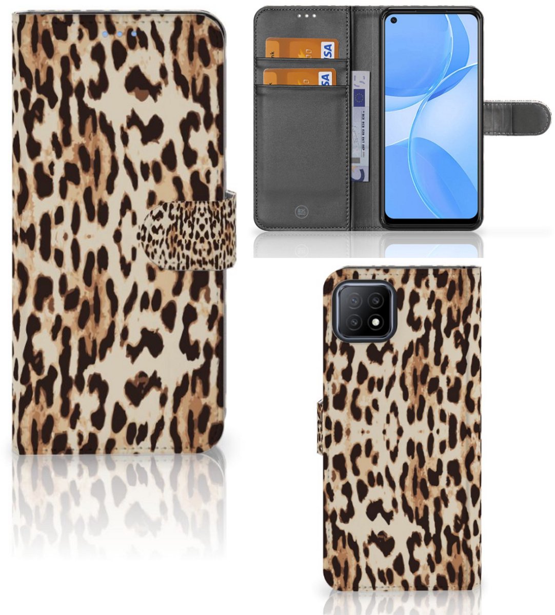 OPPO A73 5G Telefoonhoesje met Pasjes Leopard