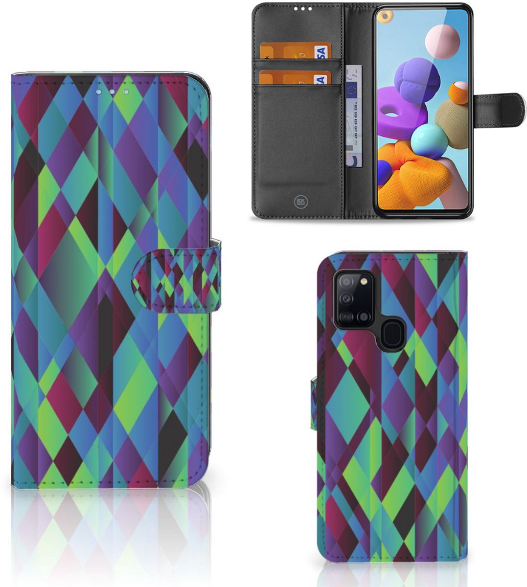 Boekhoesje voor Samsung Galaxy A21s Book Case Abstract Green Blue