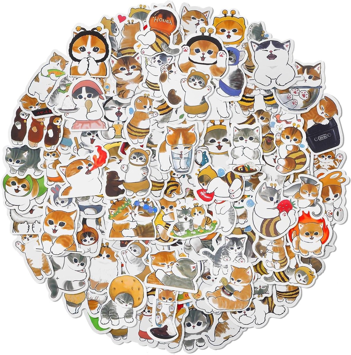 100 Stuks Schattige Kawaii Kat Stickers, Waterdichte Stickers voor Scrapbooking, Laptop en Waterfles