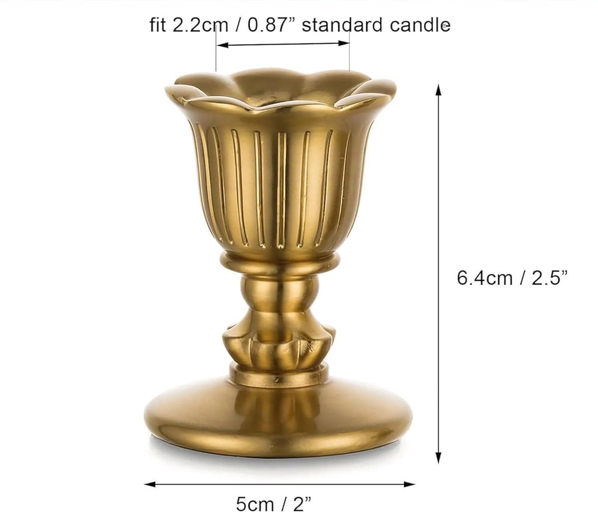 Vintage Kaarsenhouder - Set van 2 - Messing - Kleine Stick Kaarsenhouders - Goud voor Retro Antiek Tafeldecoratie - Bruiloft - Woonkamer - Kerstfeest - Adventskrans Decoratie – foto 4