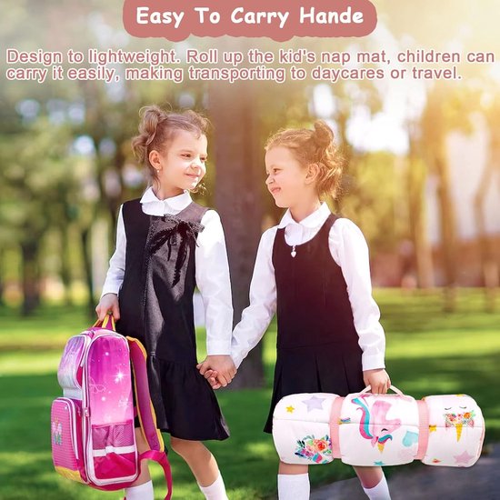 Peuter Slaapmat - Kinder dutmat - Comfortabel dutten - Verwijderbaar kussen en deken - 56 x 137 cm - Regenboog Eenhoorn — afbeelding 4