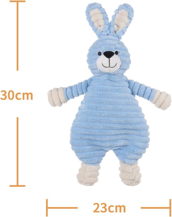 Veiligheidsdeken Konijn - Knuffeldoek Kalmerende deken - Baby comfort en spel - Zacht corduroy materiaal - 30 cm - Blauw — afbeelding 3