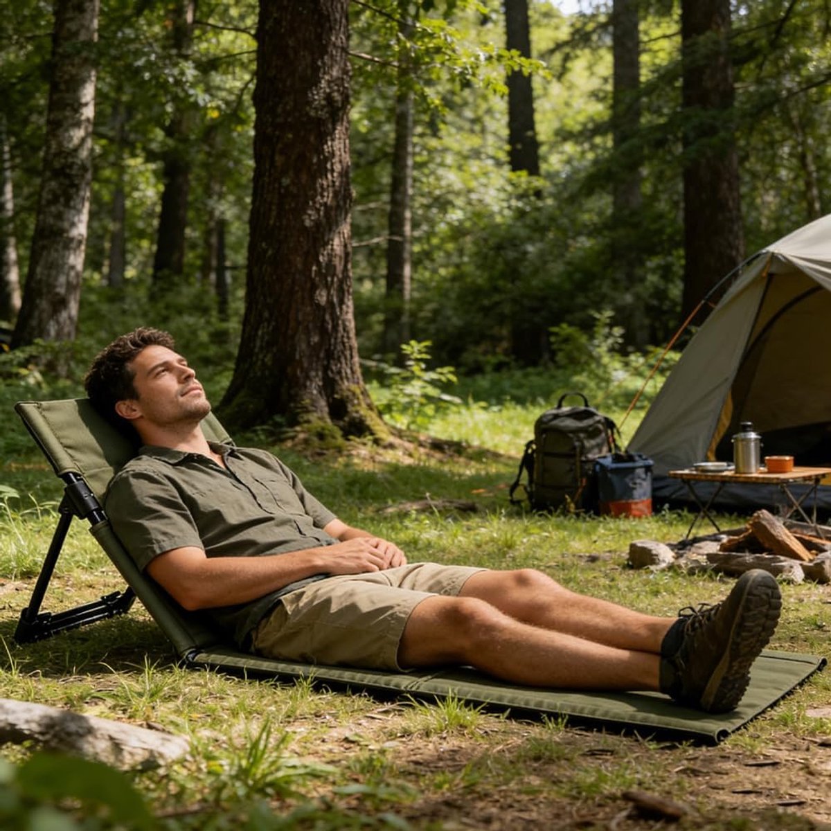 Strandmat met Rugleuning - opvouwbare kampeerstoel - Opvouwbare strandstoel - Vouwstoel / kussen - campingstoel buiten - Klapstoel - draagbare campingstoel met opbergtas - lichtgewicht strandvloerstoel - Ultiem Strandcomfort - Groen — cadeau in Sport & Outdoor - foto 2