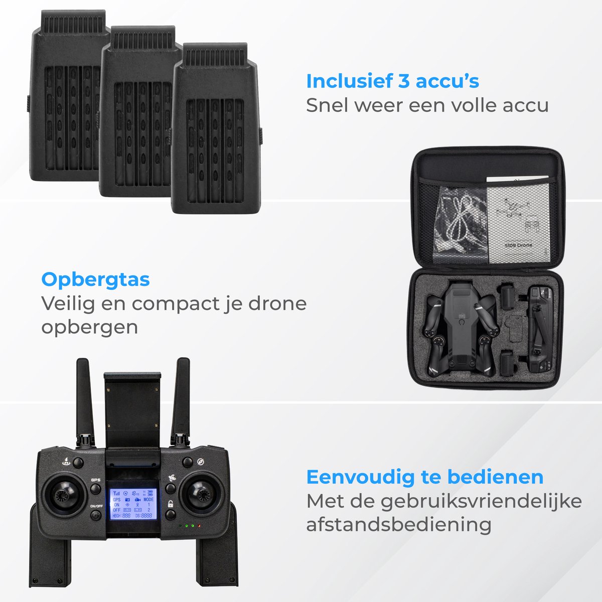Nuvance - Drone met Camera en GPS - 1080p Mini Camera - voor Buiten en Binnen - inclusief Opbergtas en 3 Accu's - Mini Drone - Drone voor Kinderen en Volwassenen - Drones — afbeelding 8