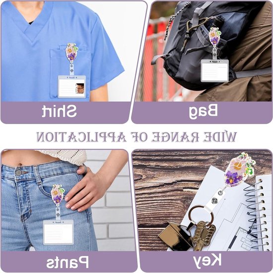 Hartvormige Retractable Badge Reel met Krokodillenclip, Droogbloemen Houders voor ID Kaarten, Perfect voor Dokters en Verpleegkundigen — afbeelding 4