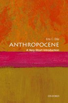 Boek 'Anthropocene: A Very Short Introduction' met abstracte oranje en roze strepen op de omslag.