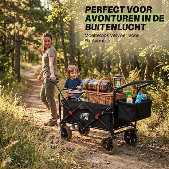 TerraGear Bolderkar met duwstang - Opvouwbaar - Tot 100KG - Inclusief rem - 96L van Merkloos — afbeelding 5