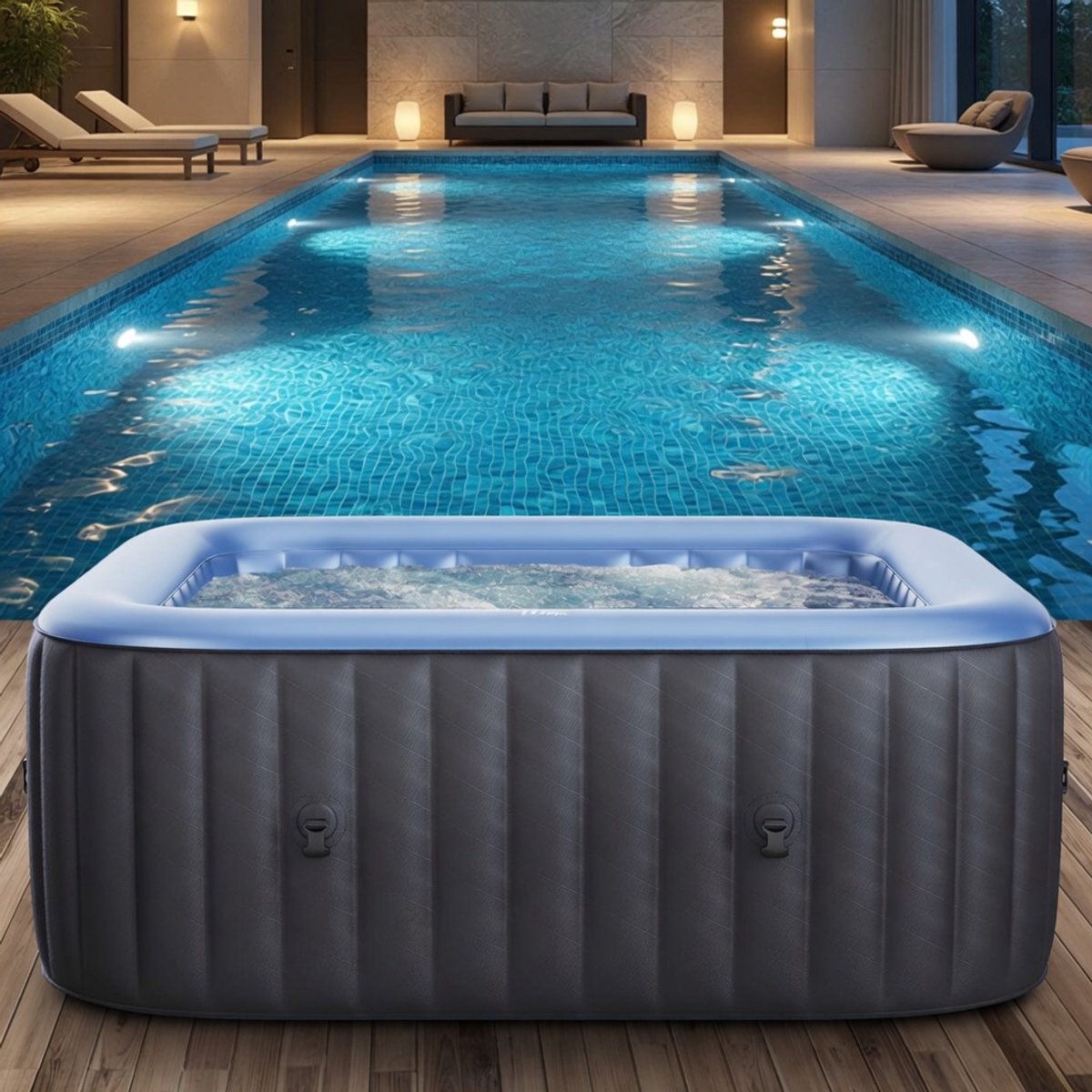MSpa Tekapo for 6 People 185x185 cm In-Outdoor Pool 132 Massage Jets Timer Heating Inflatable Function at the Touch of a Button TÜV Tested Bubble Spa Wellness Massage-Mobili Bella