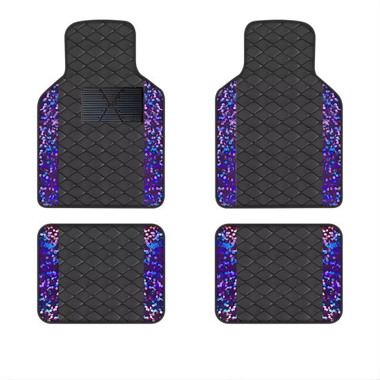 4-delige Luxe Tapijt Vloermat Set – Universele Auto Mat Bescherming, PU Leer – Slijtvast, Antislip – Zwart en Paars