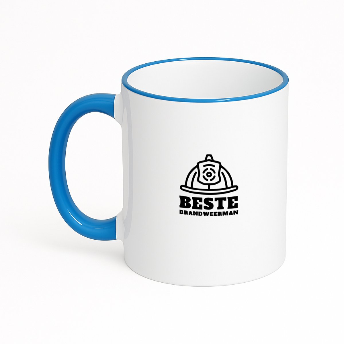Hacebo® - Brandweerman koffiebeker met gekleurde rand zee blauw - Brandweer - Brandweer mensen - thee mok - koffie beker - Brandweerkazerne - koffiemok - 330 ML