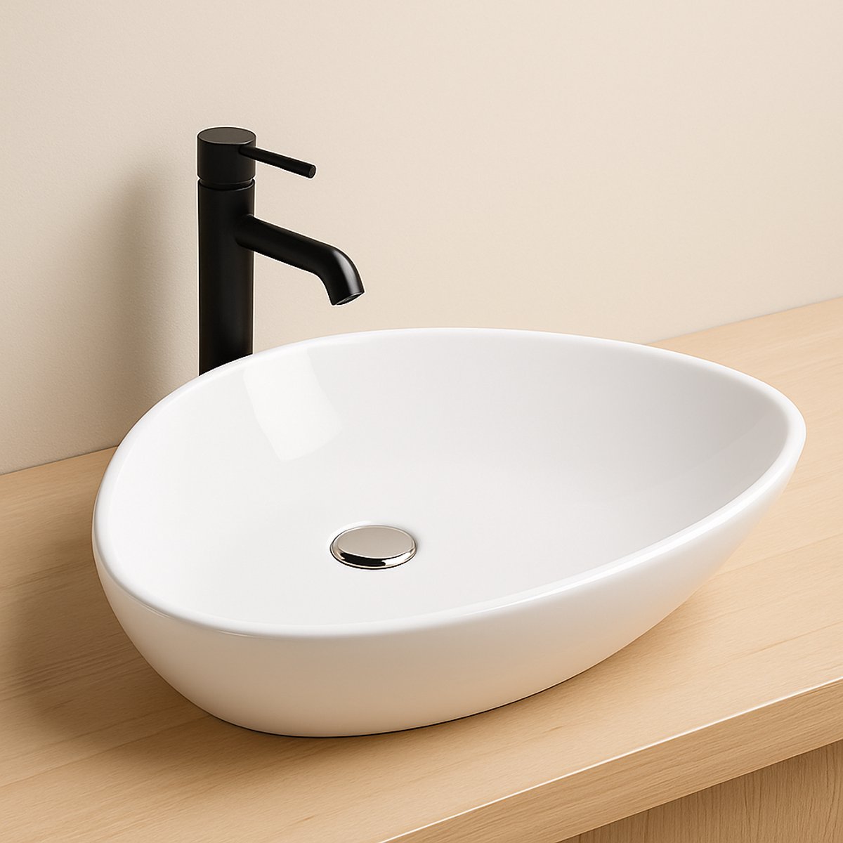 AquaVik Waskom Vann Organisch Keramisch 58,5x39x14 Glans Wit