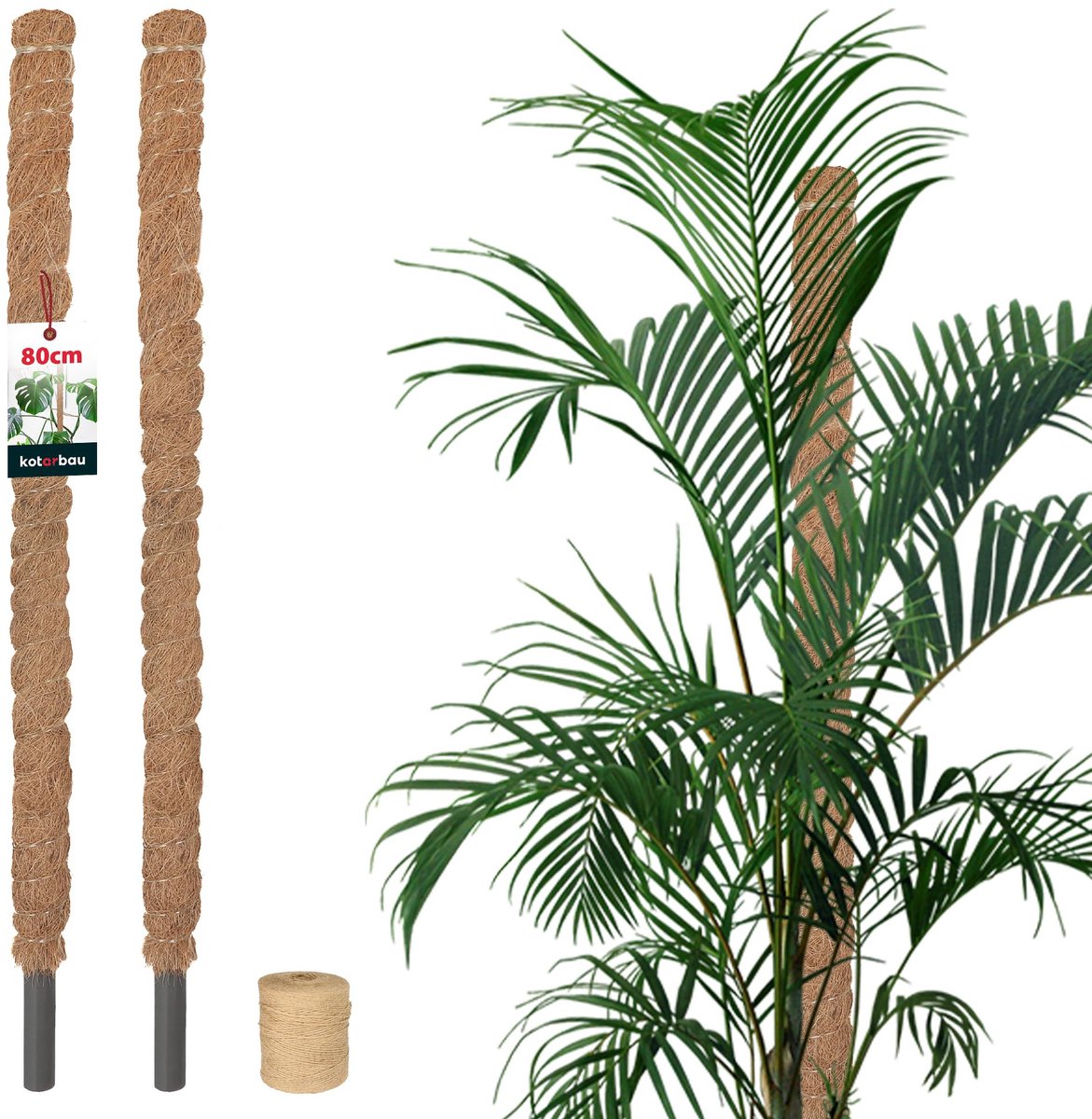 KOTARBAU® 2 st Kokosstok, Plantenstok, ⌀ 2,5 x 80 cm, Kokosstaaf, Klimhulp Monstera, Bruin, Kokosvezel, Klimhulp, Plantenstaaf, Kokosstok voor Monstera, Kokosstaaf voor Klimplanten