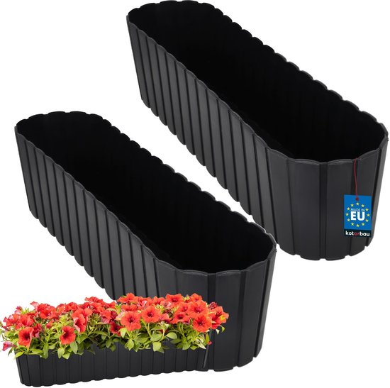 KOTARBAU® 2 pcs Jardinière Exterieur, Plastique, 60 x 14 x 13cm, Anthracite, Pot De Fleur Exterieur, Jardiniere Balcon, Rustique, Rectangulaire, Grand Cache-Pot