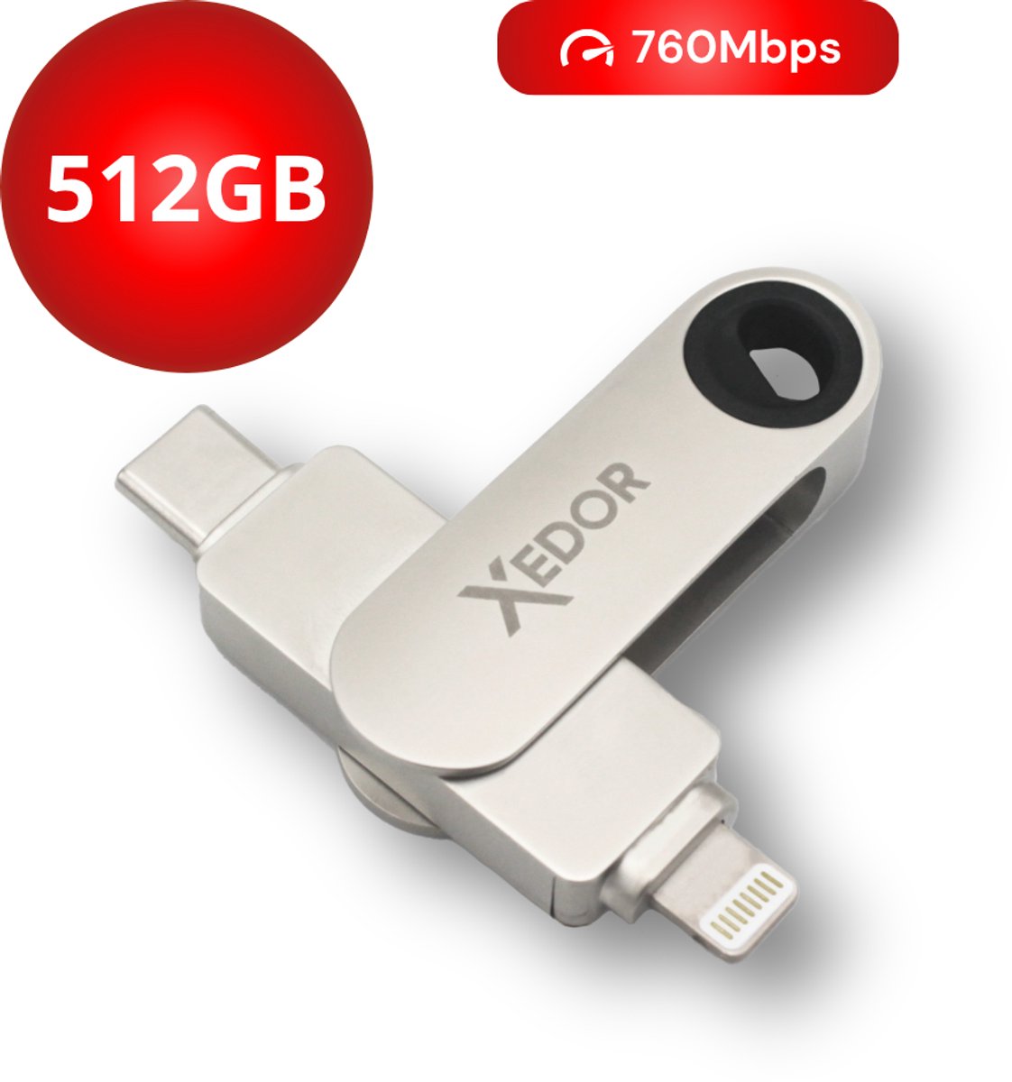 Xedor® Flex - USB Stick - 512 GB - 760Mbps - Lightning en USB C - iPhone en Android