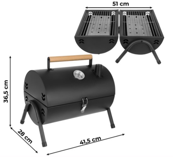 MOZY® - Tafel Barbecue - Zwart - Inclusief Thermometer - met Aslades - Handvat - Compact - Camping Barbecue - Tafelbarbecue - Houtskoolbarbecue van mozy — afbeelding 2