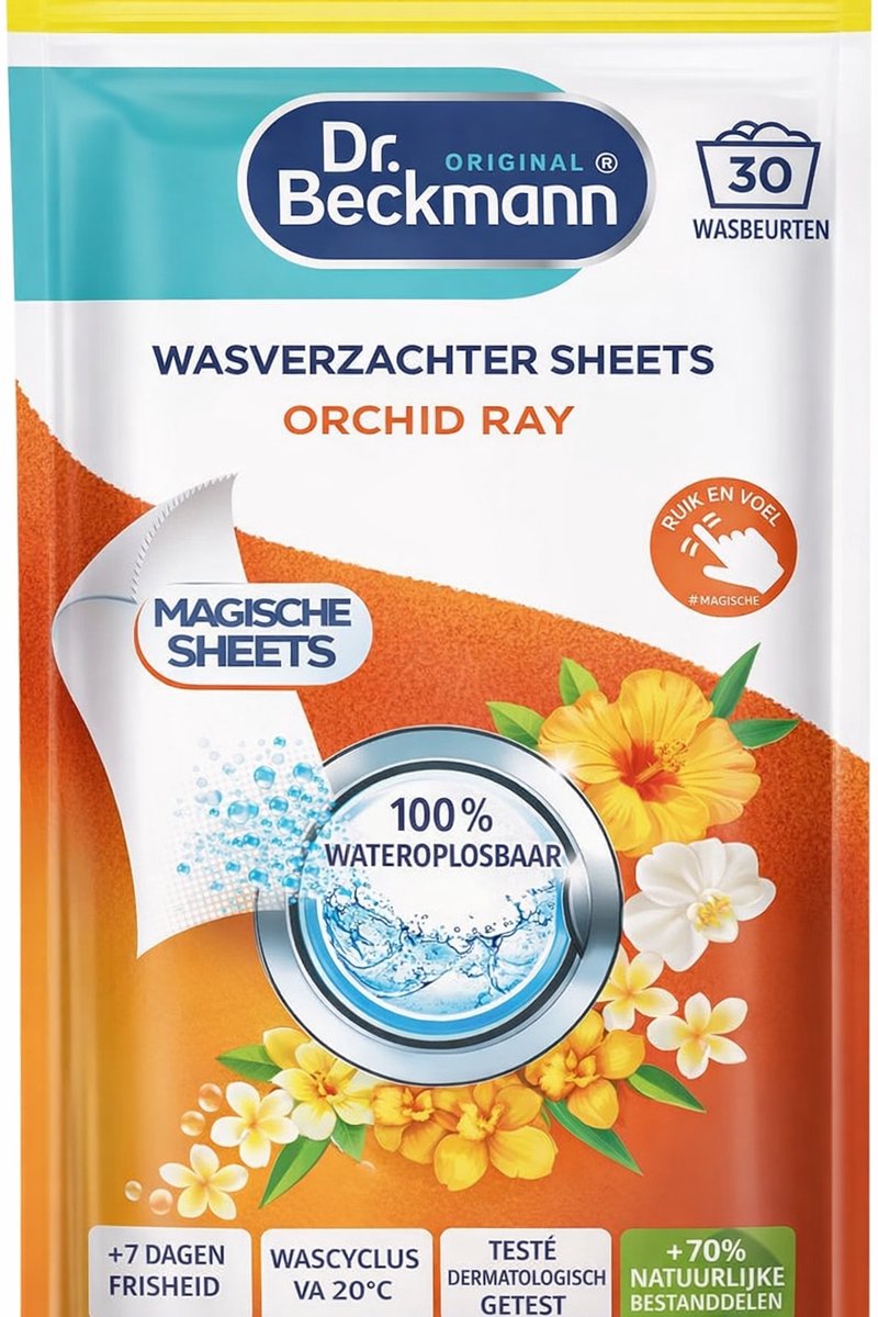 Dr. Beckmann Magic Sheets Wasverzachter – Orchid Ray Geur – 30 Wasbeurten – Wasstrips – Zachte Was & Anti Statisch