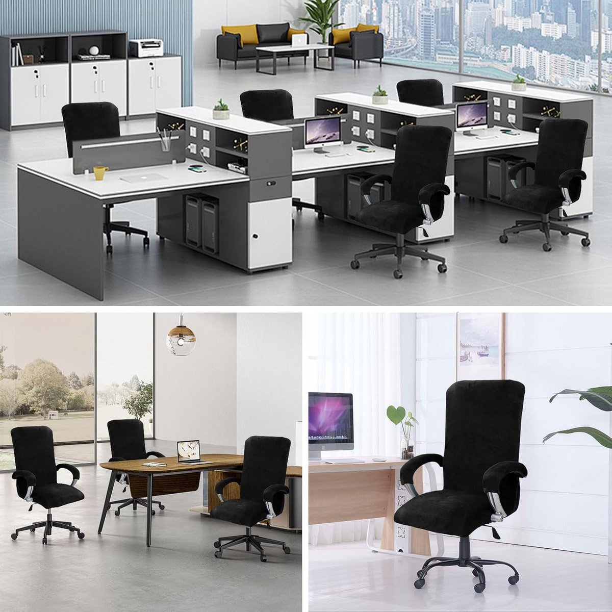 Office Chair Cover met Armleuningen - Hoogwaardige Elastische Bescherming voor Gaming en Kantoorstoelen - Zwart - XL – foto 2