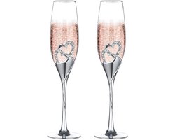 Elegante Champagneglazen voor Bruiloft: 2 Stuks Zilveren Kristallen Glazen voor Feestelijke Gelegenheden en Huwelijkscadeaus
