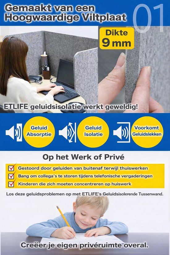 Akoestisch Bureauscherm met Privacy – Geluidsdempend – Opvouwbaar | FocusDesk