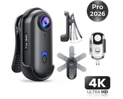 2026 Professionele 4K PRO Bodycam – 120° UHD Groothoeklens – Action Sports Camera – Met Live App-View – WiFi camera - Magnetisch & Type-C – Discreet & Draagbaar – Pocket camera – Zwart