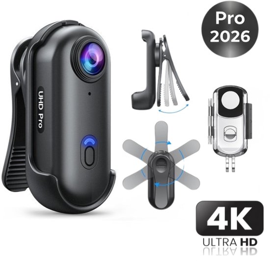 2026 Professionele 4K PRO Bodycam – Mini Camera – 120° UHD Groothoeklens – Action Sports Camera – Met Live App-View – WiFi camera - Magnetisch & Type-C – Discreet & Draagbaar – Poc…