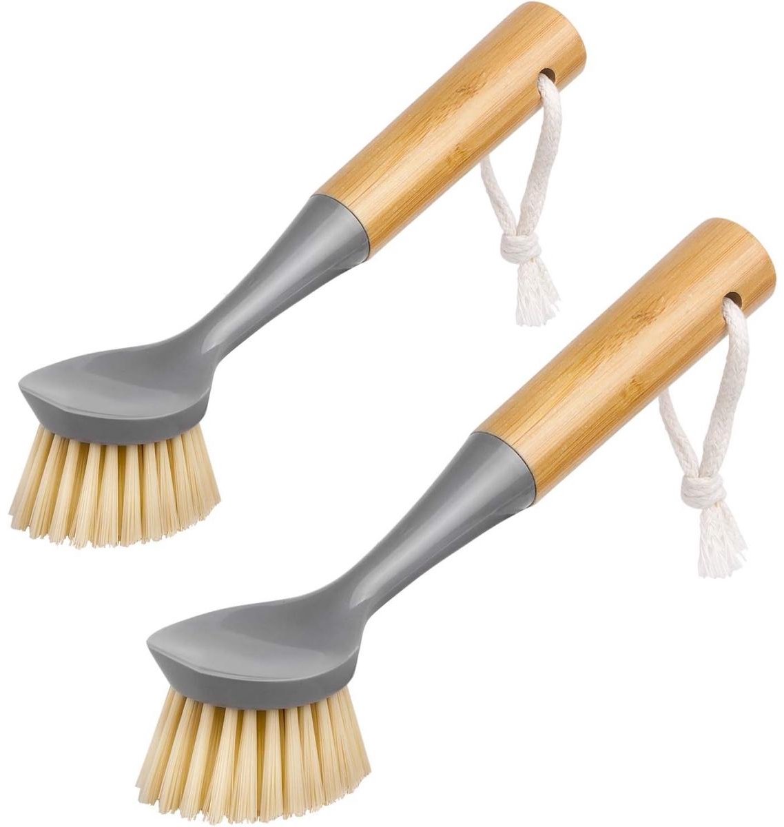EXCITAT 2 Stuks Keukenborstels - Pannenborstel met Schraper - 23x6x4.5cm - Makkelijk Schoon te Maken, Houten Handvat Niet Vetvrij - Geschikt voor Pannen, Potten en Spoelbak - Hout - Compleet Set