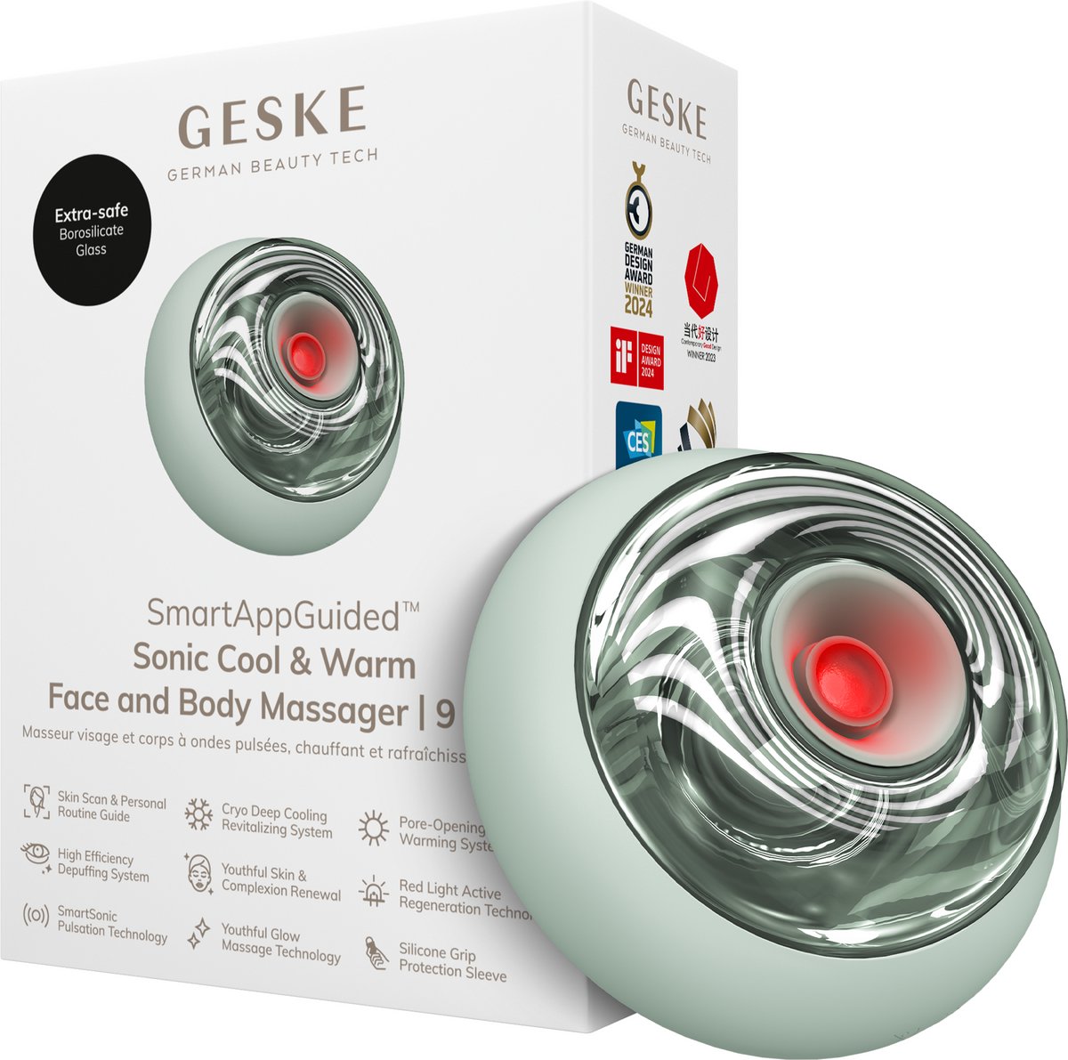 GESKE SmartAppGuided™ Sonic Cool & Warm Face & Body Massager | 9 in 1 | Massageapparaat | Gezicht & Lichaam | Batterijloos koelen en warmen | Verstevigt en ontspant | Met SmartSonic-pulsatie