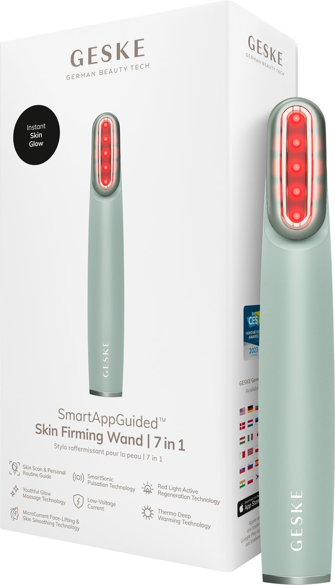 GESKE Skin Firming Wand | 7 in 1 | Anti-aging | MicroCurrent Facelift | Huidverzorgingstool | Rimpels verwijderen | Gezichtsversteviger | Rode ledtechnologie | Draaibare kop