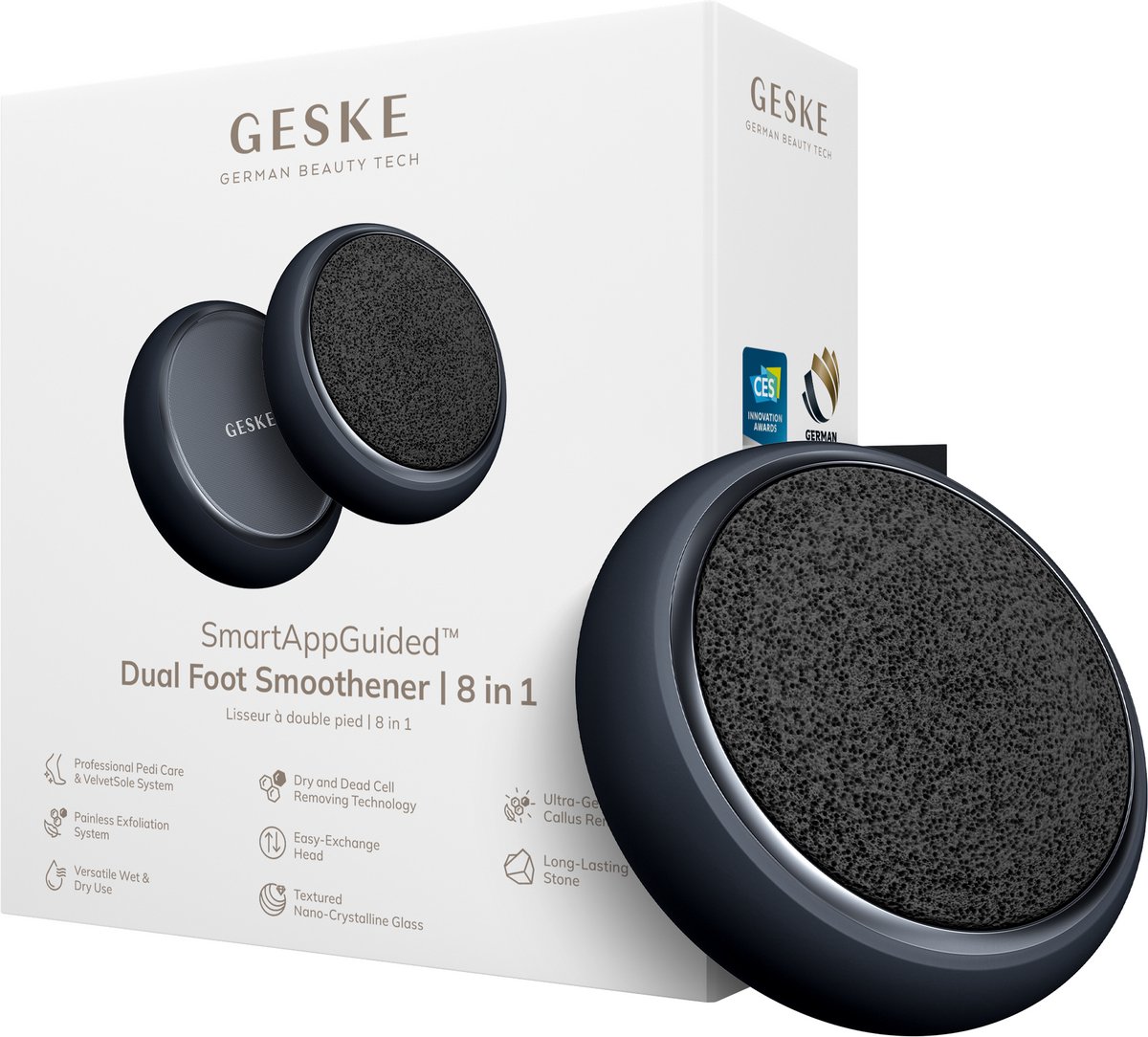 GESKE Dual Foot Smoothener | 8 in 1 | Dubbelzijdige Voetvijl | Puimsteen & Nano-Kristallijnglas | Voor Zachte, Gladde Voeten | Geavanceerde Eeltverwijdering & Exfoliatie | Ideaal voor je Pedicureset