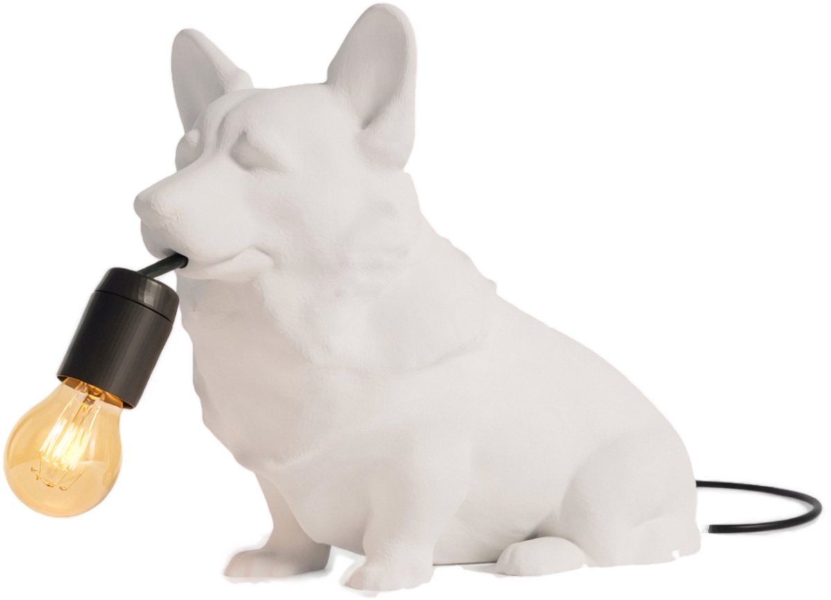 Fiastra Corgi tafellamp - hondenlamp - wit - E14 - 30 x 18 x 25 cm