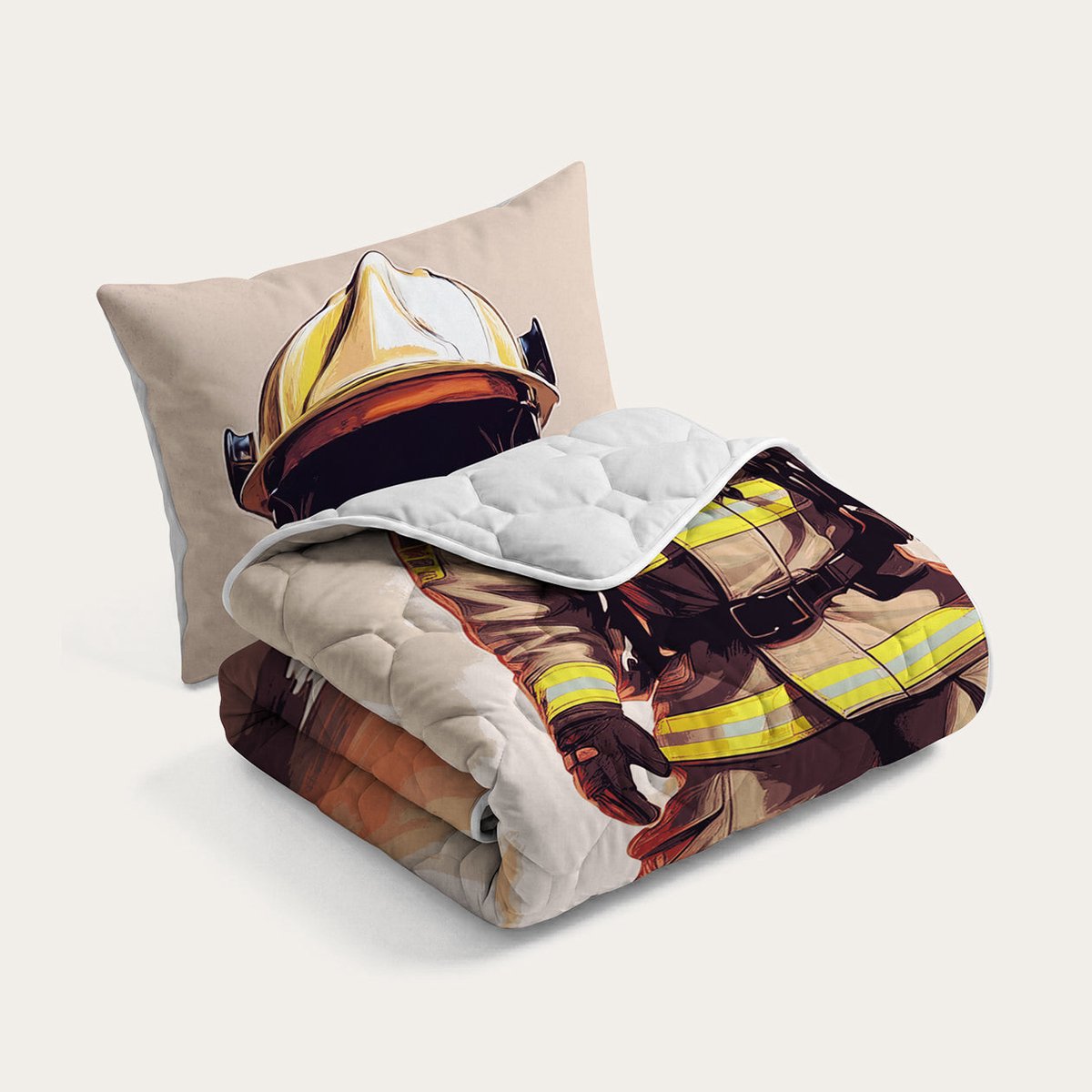 HappyBed Kinderdekbed 140x200 - Wasbaar dekbed zonder overtrek - Bedrukt dekbed zonder hoes - Gekleurd 2-in-1 dekbed - Dekbed met print - Hoesloos dekbed - Fireman