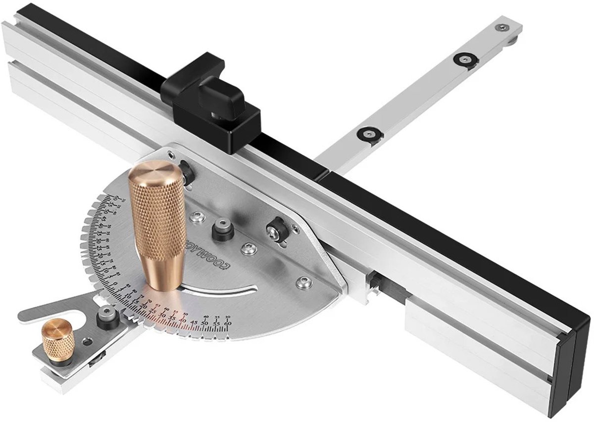 DIMICO - Houtbewerking gereedschap - Verstekmeter 450 mm met Messing Handvat - Aluminium Miter Gauge voor Tafelzaag, Freestafel