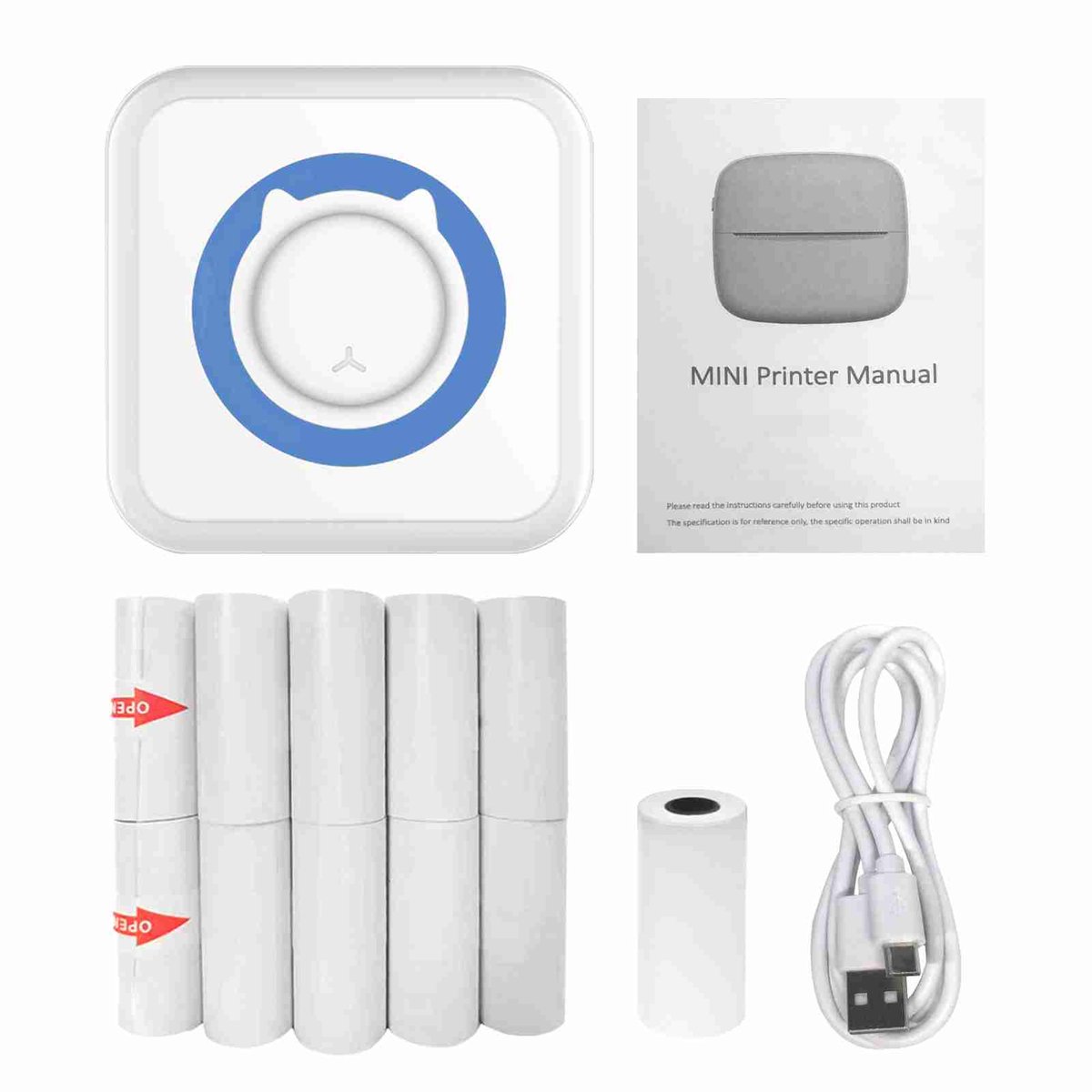 Mini Printer - Inclusief 11 Rollen Papier - Pocket Printer - Bluetooth - Li-ion Accu - Blauw