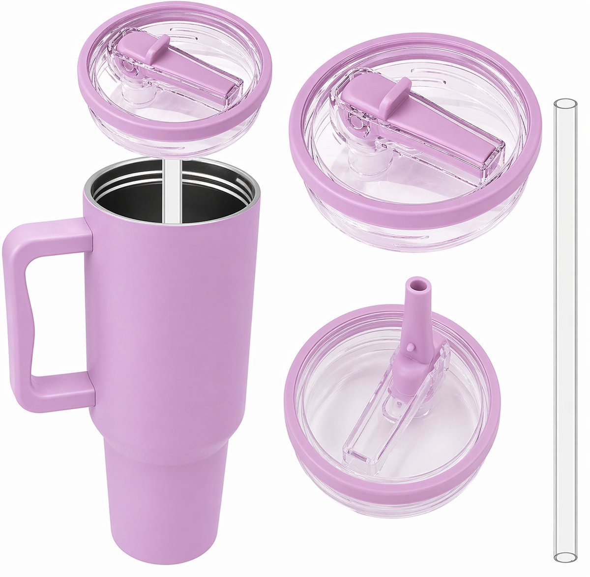 Vervangend Rietjesdeksel voor Stanley - type Quencher H2.0 FlowState Tumbler 1,18L – Lekvrij Flip-Straw Deksel – Herbruikbaar Accessoire Drinkbeker in Paars