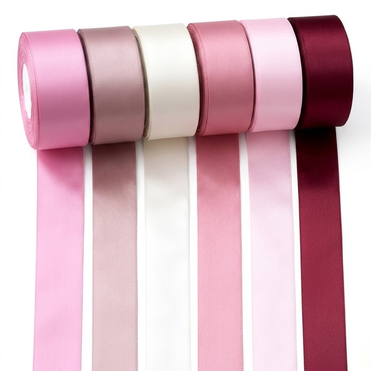Multicolor satijn linten set perzik roze tinten 6 rollen 2,5 cm breed stoffen lint voor cadeau verpakking strikken en decoratie glanzend lint assortiment
